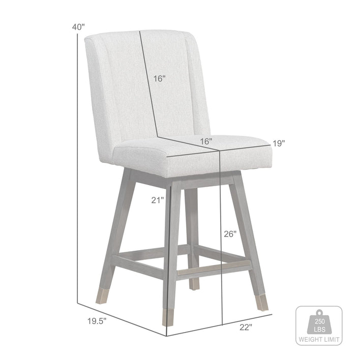 Constantine Swivel Counter Stool in Gray Oak Wood Finish with Mocha Fabric