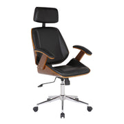 Century Office Chair with Multifunctional Mechanism in Chrome finish with Black Faux Leather and Walnut Veneer Back - Furniture City (CA)l
