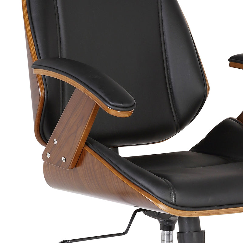 Century Office Chair with Multifunctional Mechanism in Chrome finish with Black Faux Leather and Walnut Veneer Back - Furniture City (CA)l