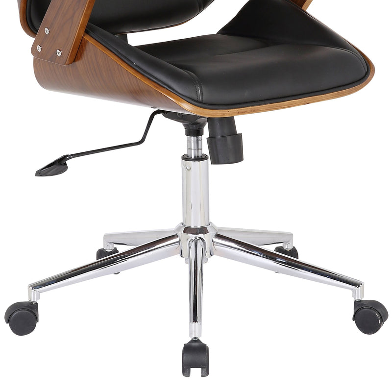 Century Office Chair with Multifunctional Mechanism in Chrome finish with Black Faux Leather and Walnut Veneer Back - Furniture City (CA)l