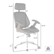 Century Office Chair with Multifunctional Mechanism in Chrome finish with Black Faux Leather and Walnut Veneer Back - Furniture City (CA)l