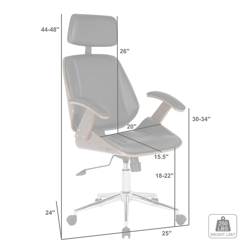 Century Office Chair with Multifunctional Mechanism in Chrome finish with Black Faux Leather and Walnut Veneer Back - Furniture City (CA)l