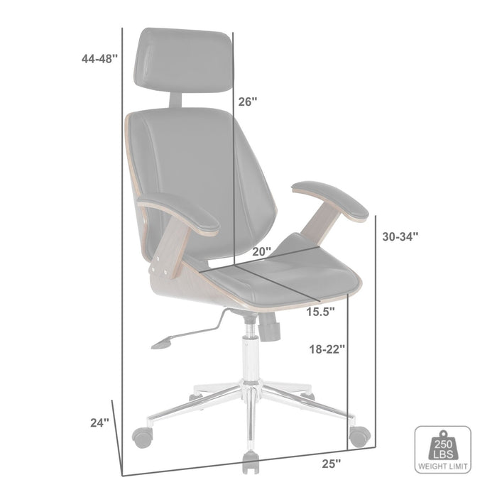Century Office Chair with Multifunctional Mechanism in Chrome finish with Black Faux Leather and Walnut Veneer Back