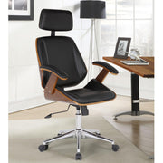 Century Office Chair with Multifunctional Mechanism in Chrome finish with Black Faux Leather and Walnut Veneer Back - Furniture City (CA)l