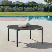 Clementine Outdoor Patio Round Coffee Table in Black Aluminum - Furniture City (CA)l