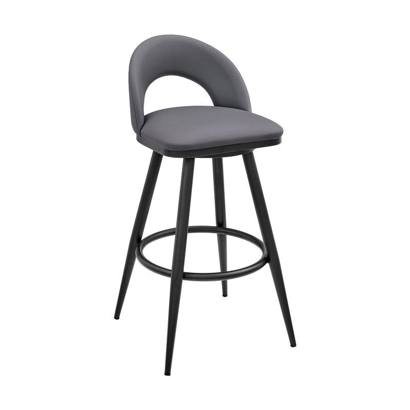 Charlotte Swivel Counter Stool in Black Metal and Gray Faux Leather - Furniture City (CA)l