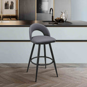 Charlotte Swivel Counter Stool in Black Metal and Gray Faux Leather - Furniture City (CA)l