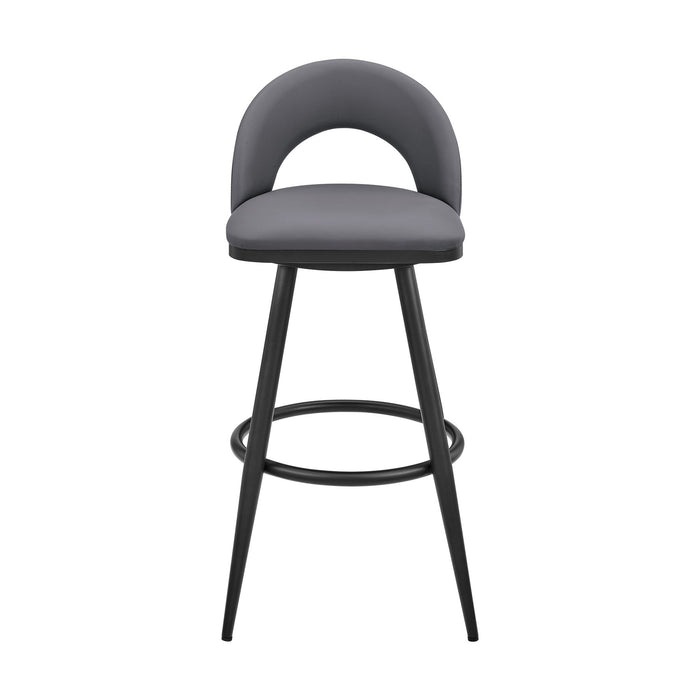 Charlotte Swivel Counter Stool in Black Metal and Gray Faux Leather