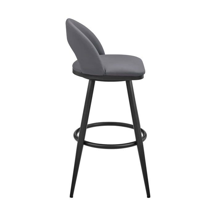 Charlotte Swivel Counter Stool in Black Metal and Gray Faux Leather