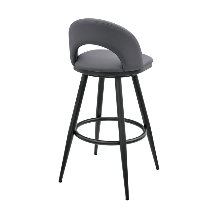 Charlotte Swivel Counter Stool in Black Metal and Gray Faux Leather