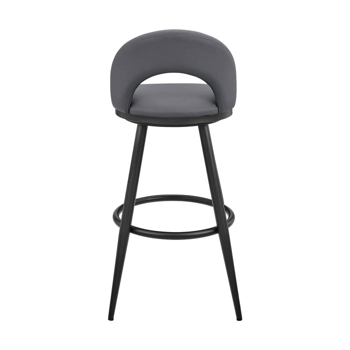 Charlotte Swivel Counter Stool in Black Metal and Gray Faux Leather