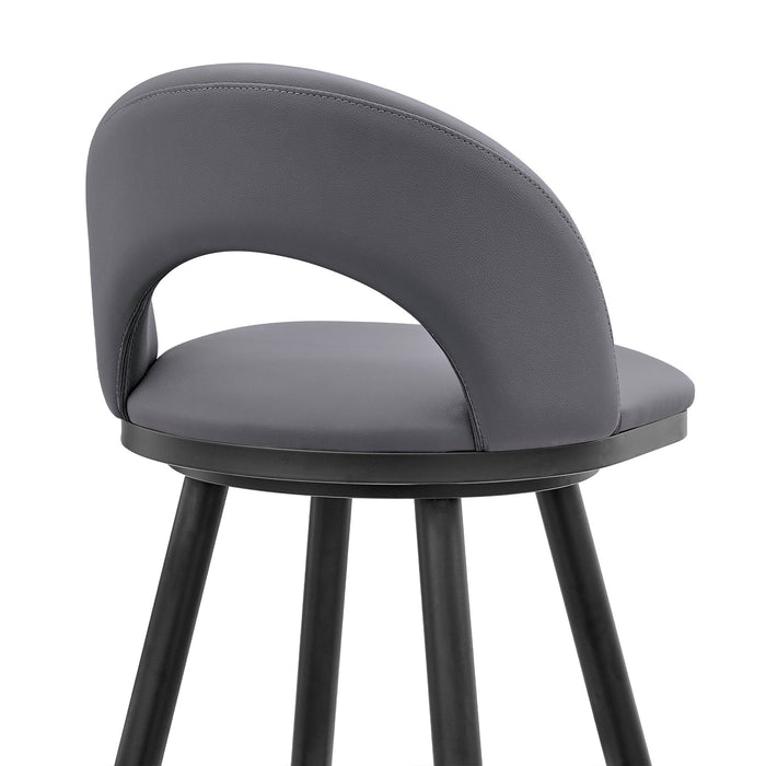 Charlotte Swivel Counter Stool in Black Metal and Gray Faux Leather