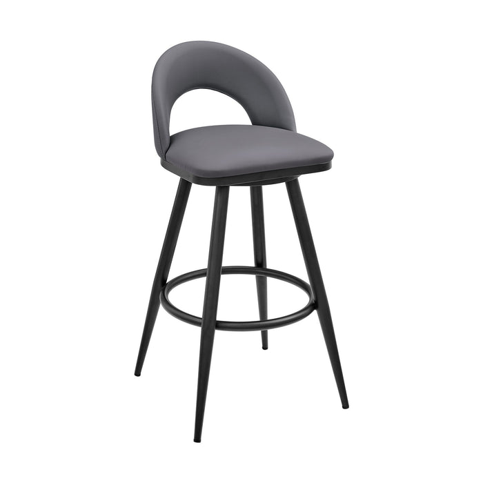 Charlotte Swivel Bar Stool in Black Metal with Gray Faux Leather
