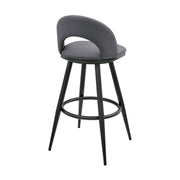 Charlotte Swivel Bar Stool in Black Metal with Gray Faux Leather - Furniture City (CA)l
