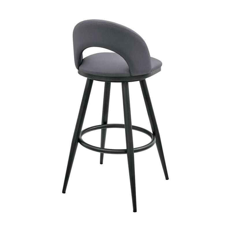 Charlotte Swivel Bar Stool in Black Metal with Gray Faux Leather - Furniture City (CA)l