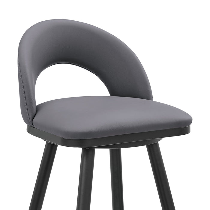 Charlotte Swivel Bar Stool in Black Metal with Gray Faux Leather