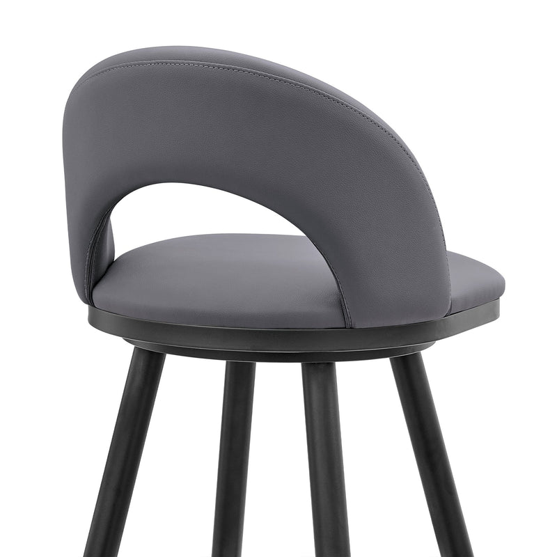 Charlotte Swivel Bar Stool in Black Metal with Gray Faux Leather - Furniture City (CA)l
