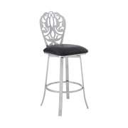 Cherie Contemporary 26" Counter Height Barstool in Brushed Stainless Steel Finish and Black Faux Leather - Furniture City (CA)l