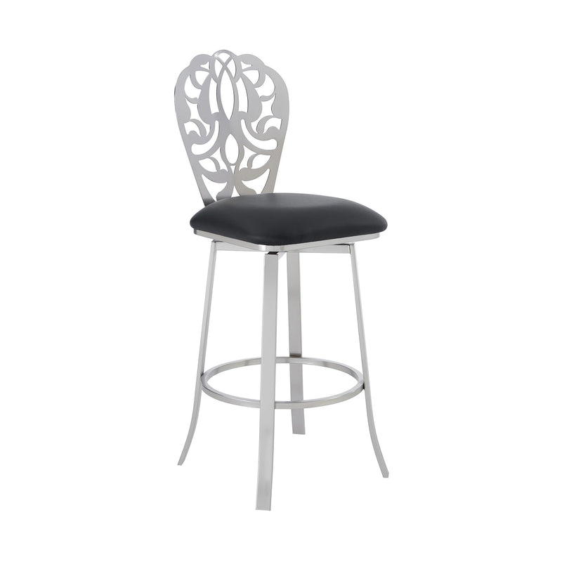 Cherie Contemporary 26" Counter Height Barstool in Brushed Stainless Steel Finish and Black Faux Leather - Furniture City (CA)l