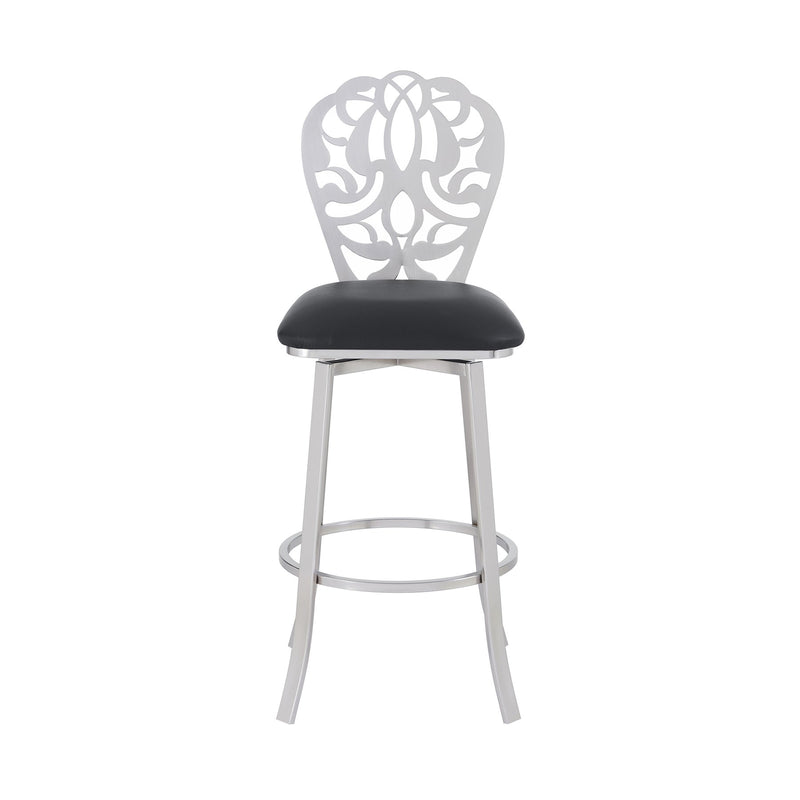 Cherie Contemporary 26" Counter Height Barstool in Brushed Stainless Steel Finish and Black Faux Leather - Furniture City (CA)l