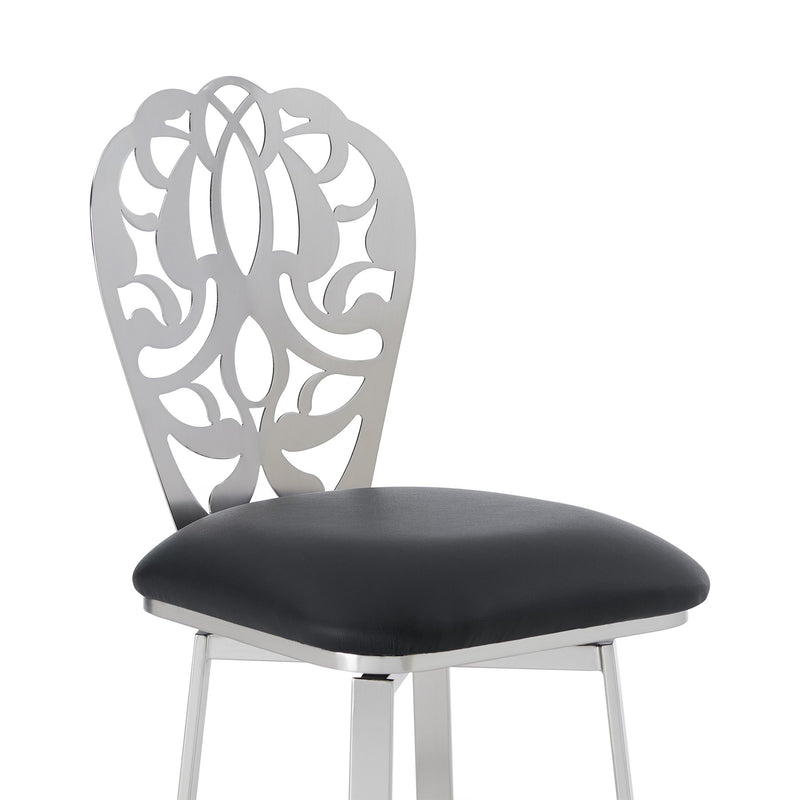 Cherie Contemporary 26" Counter Height Barstool in Brushed Stainless Steel Finish and Black Faux Leather - Furniture City (CA)l
