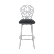 Cherie Contemporary 30" Bar Height Barstool in Brushed Stainless Steel Finish and Black Faux Leather - Furniture City (CA)l