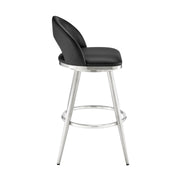 Charlotte 26" Swivel Counter Stool in Brushed Stainless Steel and Black Faux Leather - Furniture City (CA)l