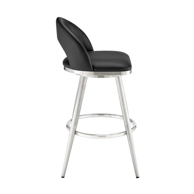Charlotte 26" Swivel Counter Stool in Brushed Stainless Steel and Black Faux Leather - Furniture City (CA)l
