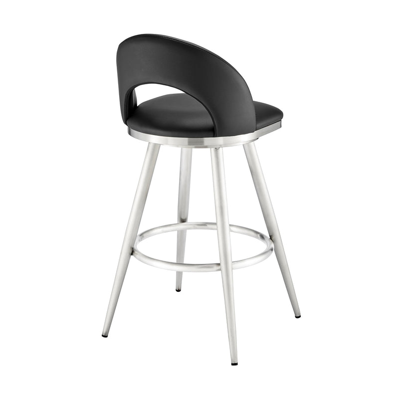 Charlotte 26" Swivel Counter Stool in Brushed Stainless Steel and Black Faux Leather - Furniture City (CA)l