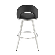 Charlotte 26" Swivel Counter Stool in Brushed Stainless Steel and Black Faux Leather - Furniture City (CA)l