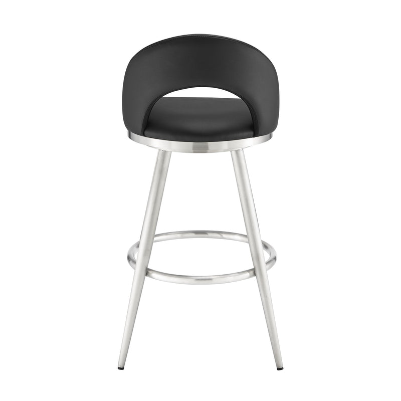 Charlotte 26" Swivel Counter Stool in Brushed Stainless Steel and Black Faux Leather - Furniture City (CA)l