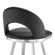 Charlotte 26" Swivel Counter Stool in Brushed Stainless Steel and Black Faux Leather - Furniture City (CA)l