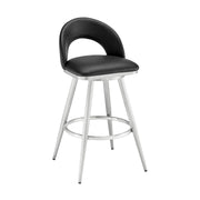 Charlotte 30" Swivel Bar Stool in Brushed Stainless Steel with Black Faux Leather - Furniture City (CA)l