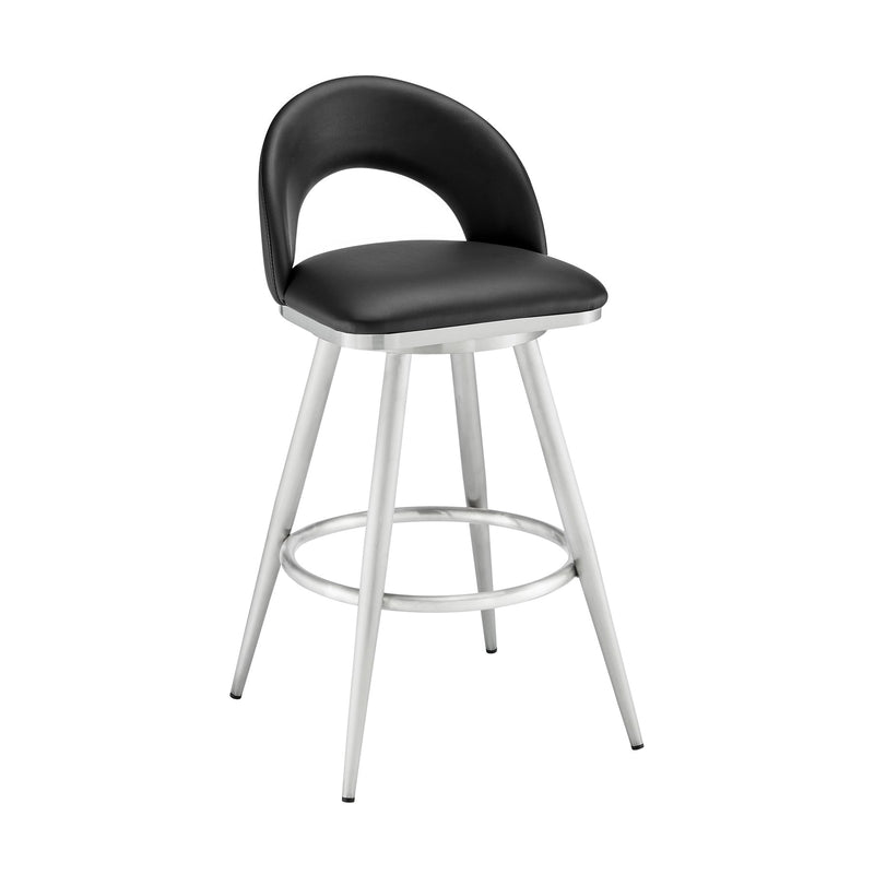 Charlotte 30" Swivel Bar Stool in Brushed Stainless Steel with Black Faux Leather - Furniture City (CA)l