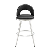 Charlotte 30" Swivel Bar Stool in Brushed Stainless Steel with Black Faux Leather - Furniture City (CA)l