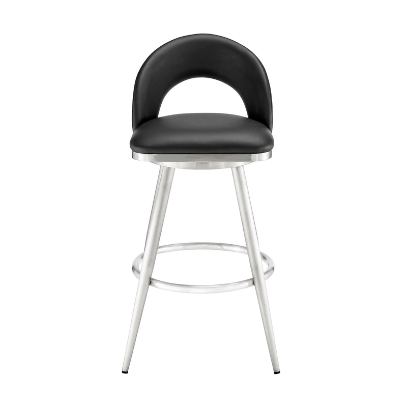 Charlotte 30" Swivel Bar Stool in Brushed Stainless Steel with Black Faux Leather - Furniture City (CA)l