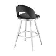 Charlotte 30" Swivel Bar Stool in Brushed Stainless Steel with Black Faux Leather - Furniture City (CA)l