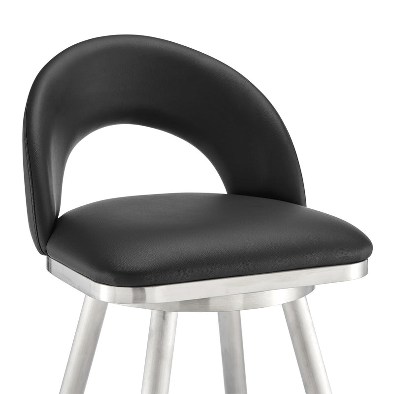 Charlotte 30" Swivel Bar Stool in Brushed Stainless Steel with Black Faux Leather - Furniture City (CA)l