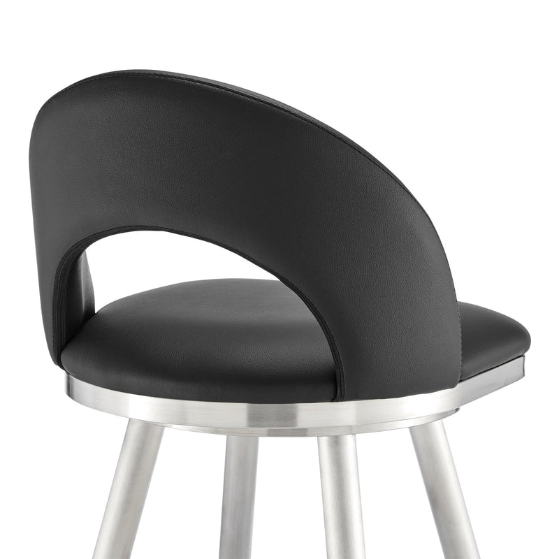 Charlotte 30" Swivel Bar Stool in Brushed Stainless Steel with Black Faux Leather - Furniture City (CA)l