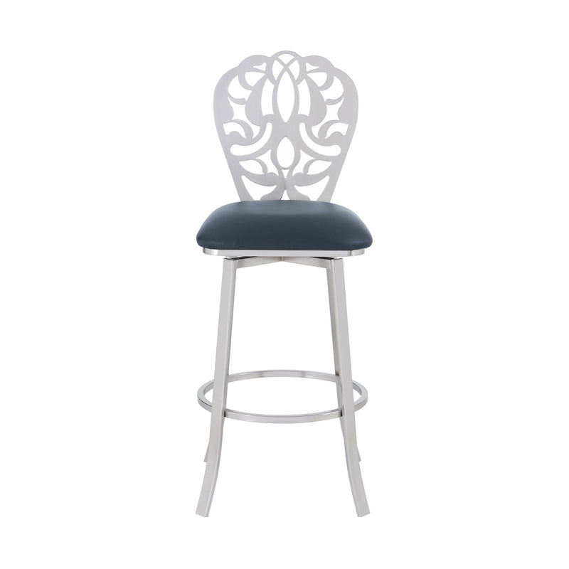 Cherie Contemporary 26" Counter Height Barstool in Brushed Stainless Steel Finish and Gray Faux Leather - Furniture City (CA)l