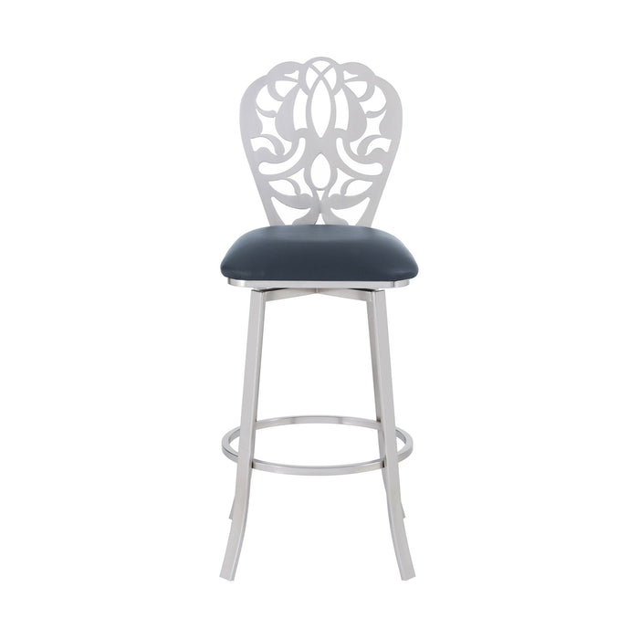 Cherie Contemporary 26" Counter Height Barstool in Brushed Stainless Steel Finish and Gray Faux Leather