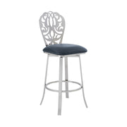 Cherie Contemporary 30" Bar Height Barstool in Brushed Stainless Steel Finish and Gray Faux Leather - Furniture City (CA)l