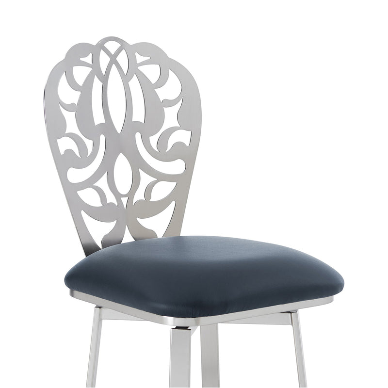 Cherie Contemporary 30" Bar Height Barstool in Brushed Stainless Steel Finish and Gray Faux Leather - Furniture City (CA)l