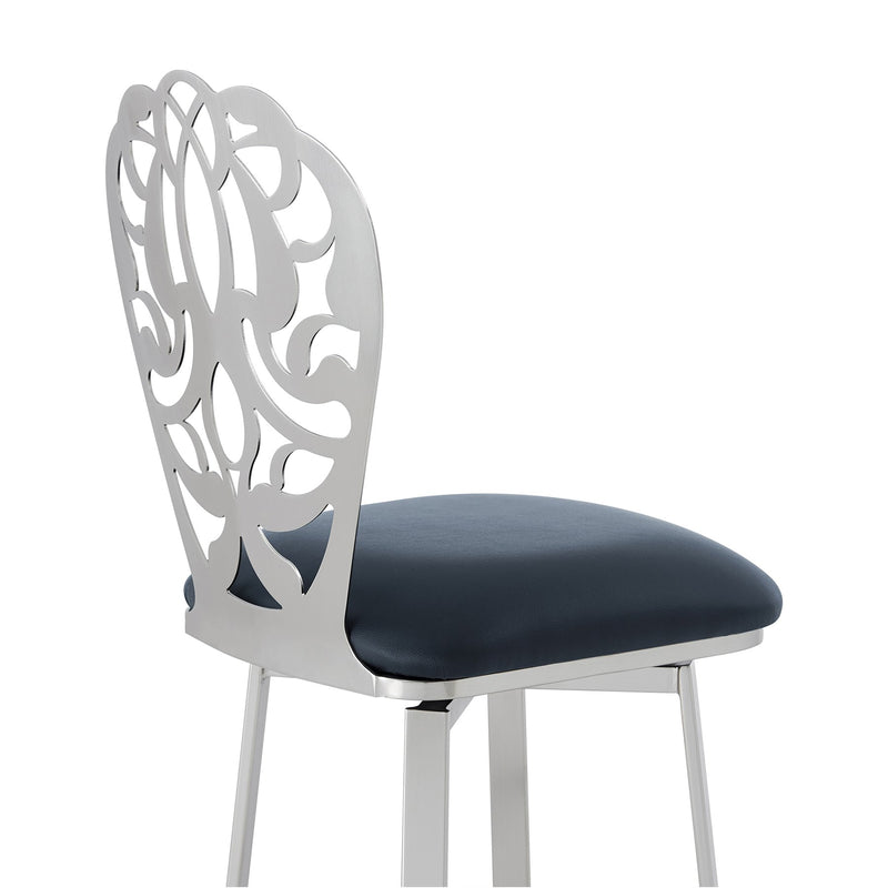 Cherie Contemporary 30" Bar Height Barstool in Brushed Stainless Steel Finish and Gray Faux Leather - Furniture City (CA)l