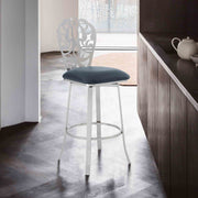 Cherie Contemporary 30" Bar Height Barstool in Brushed Stainless Steel Finish and Gray Faux Leather - Furniture City (CA)l