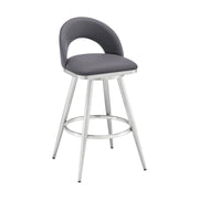 Charlotte 26" Swivel Counter Stool in Brushed Stainless Steel and Gray Faux Leather - Furniture City (CA)l