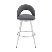 Charlotte 26" Swivel Counter Stool in Brushed Stainless Steel and Gray Faux Leather - Furniture City (CA)l