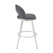 Charlotte 26" Swivel Counter Stool in Brushed Stainless Steel and Gray Faux Leather - Furniture City (CA)l