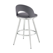 Charlotte 26" Swivel Counter Stool in Brushed Stainless Steel and Gray Faux Leather - Furniture City (CA)l
