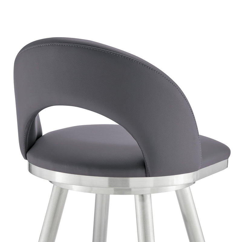 Charlotte 26" Swivel Counter Stool in Brushed Stainless Steel and Gray Faux Leather - Furniture City (CA)l